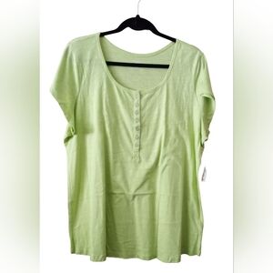 dressbarn Woman 1X 14/16 Green Scoop Neck Cap Sleeves Casual Pullover Top  NWT